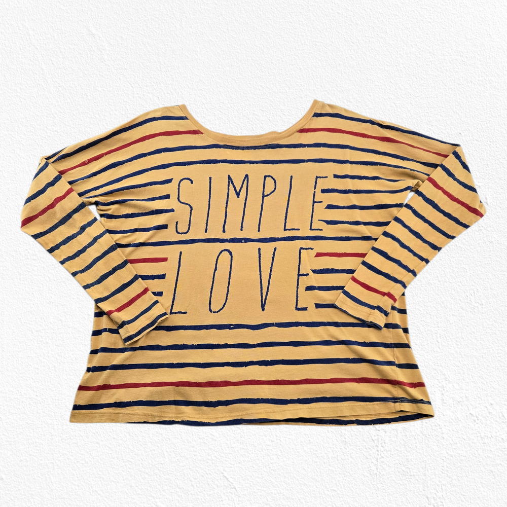 Truly Madly Deeply Yellow Oversized Graphic Long Sleeve Top Simple Love Size XS